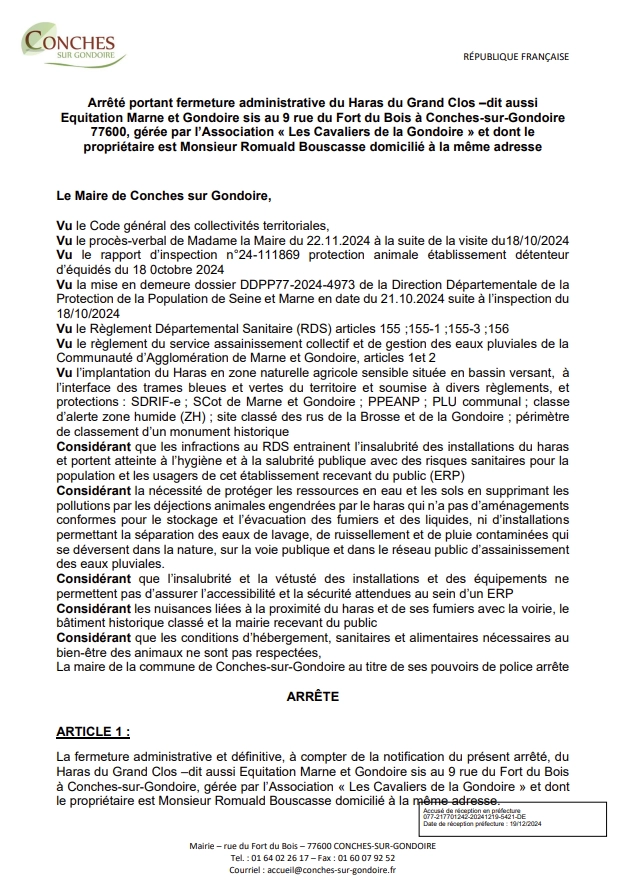 FERMETURE ADMINISTRATIVE