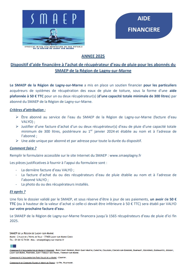 Dispositif d’aide financière à l’achat de récupérateur d’eau de pluie